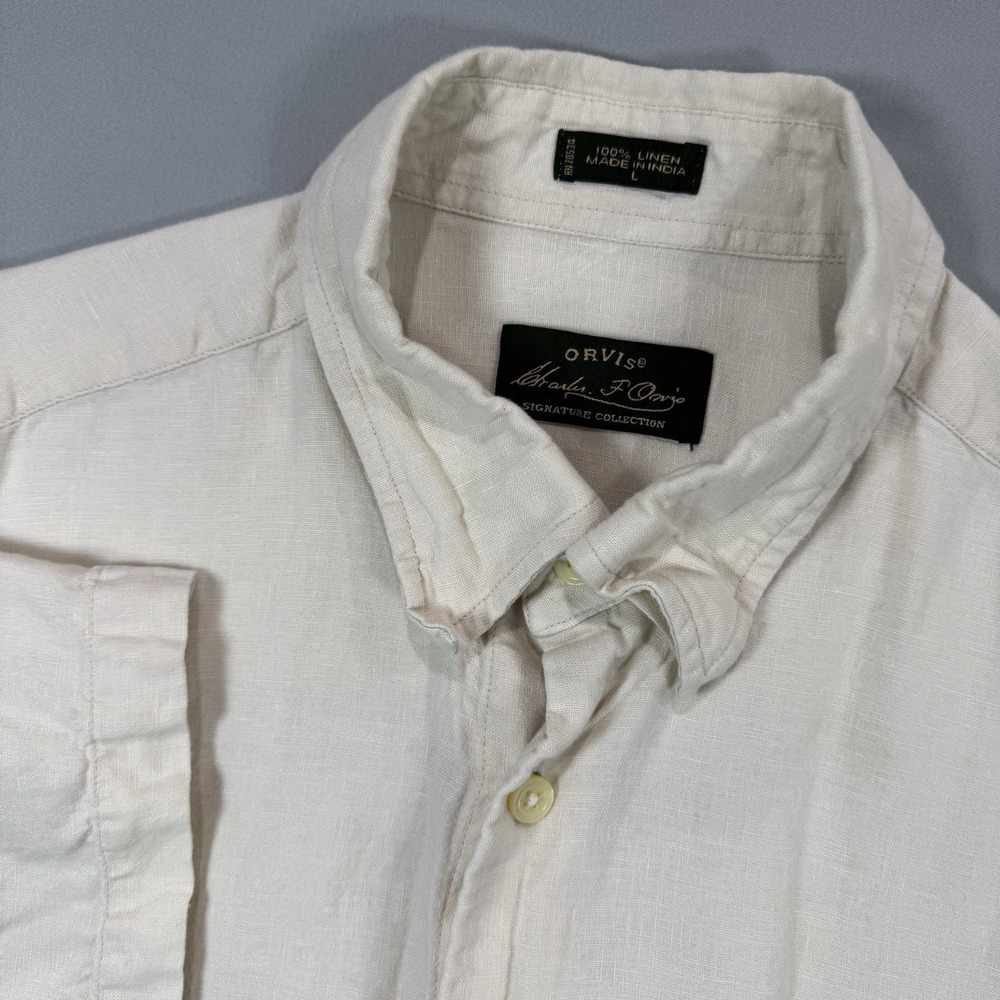 Orvis Signature Collection 100% Linen Button Up Short Sleeve Shirt‎ Men's L